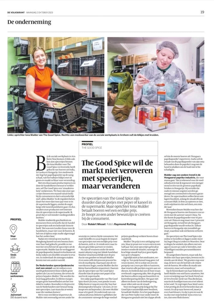 De volkskrant: The Good Spice wil de markt niet veroveren met specerijen, maar veranderen