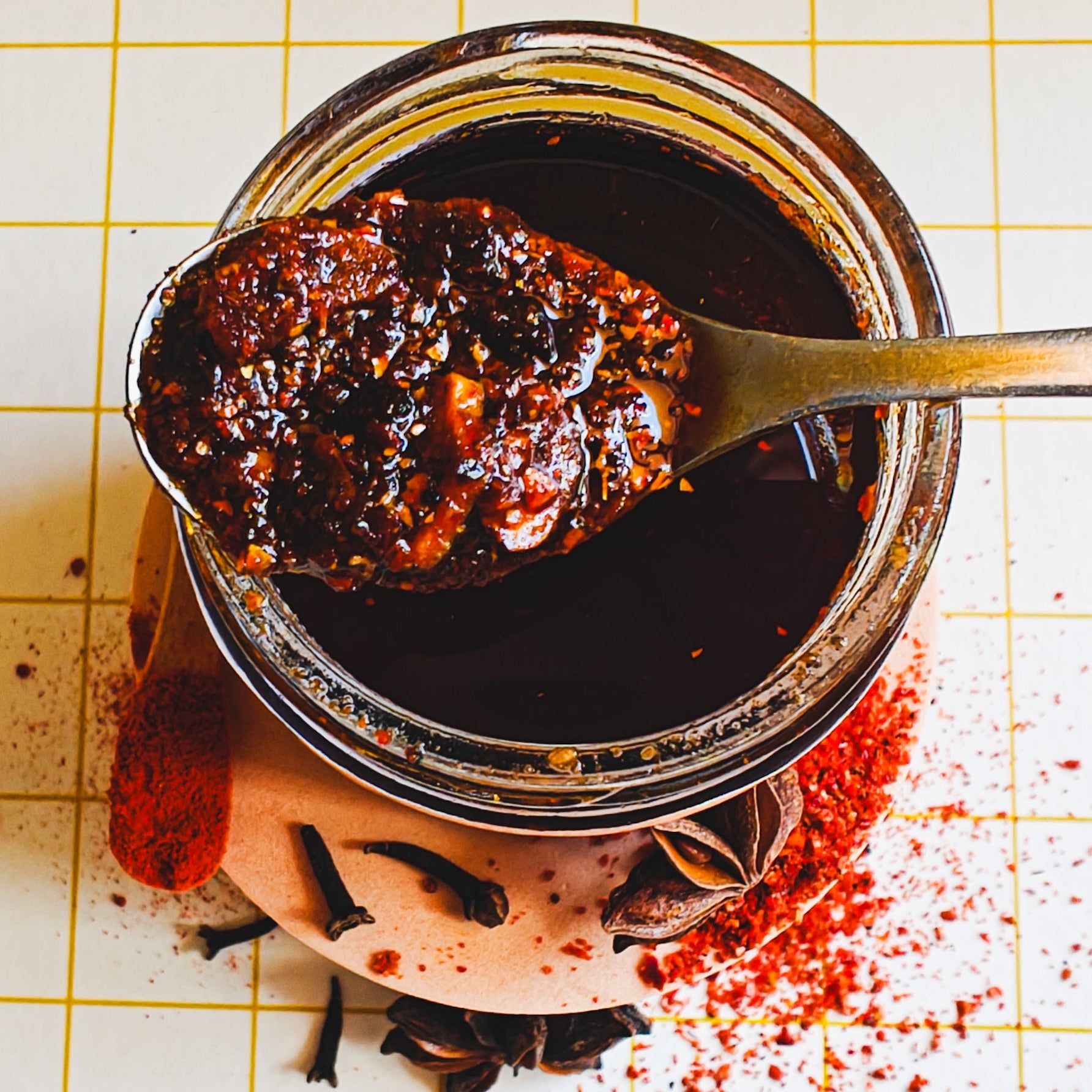 Crispy chili oil close up